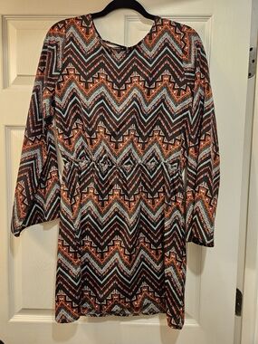 Derek Heart Black and Orange Geo Chevron Midi Dress